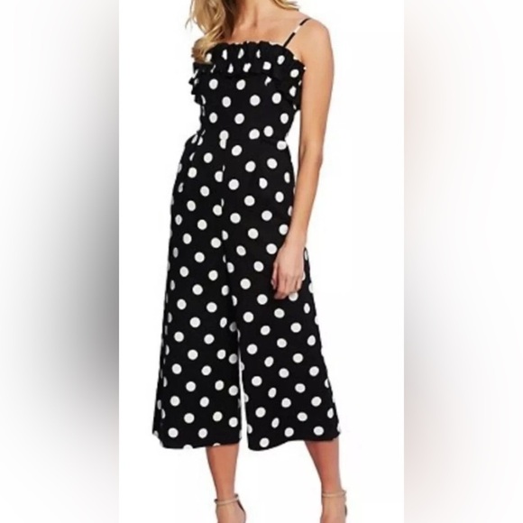 CeCe Black and White Polka Dot Jumpsuit SZ 12 - Picture 1 of 6